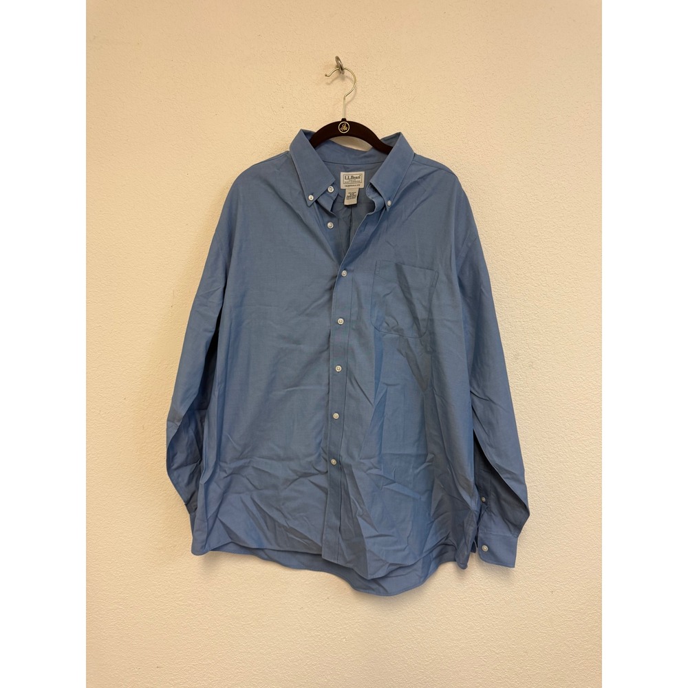 LL Bean Mens Blue Traditional Fit Button Down Shirt 100% Cotton 17-35 251423